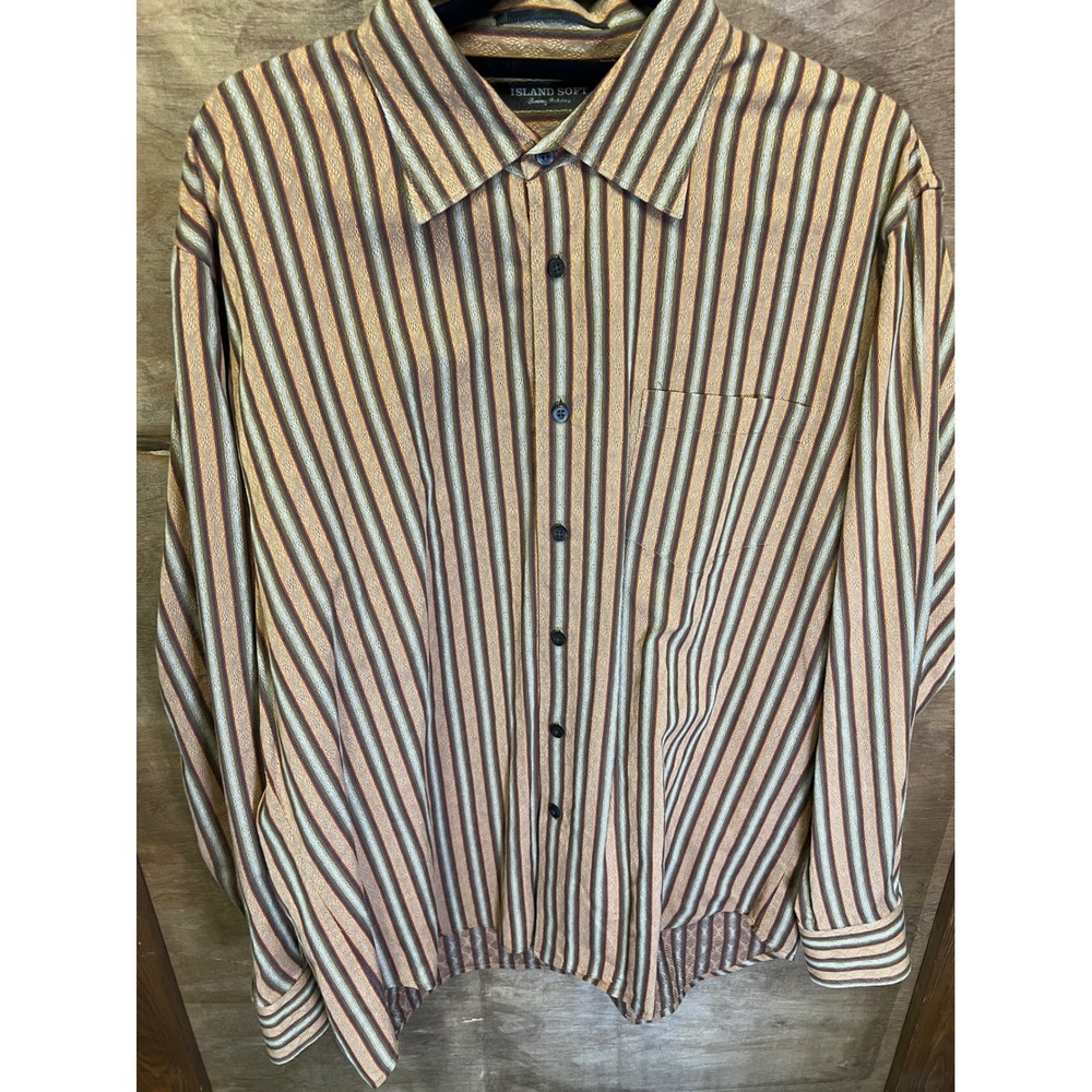 Tommy Bahama Island Soft Mens XL Long Sleeve Button Down Shirt‎ Brown Cotton
